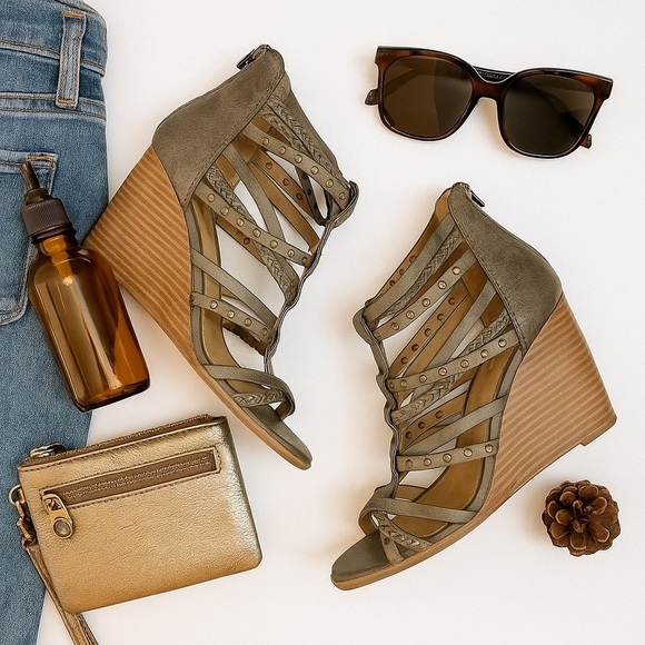 Crown Vintage Shoes - Crown Vintage gray gladiator wedge sandals ❤️